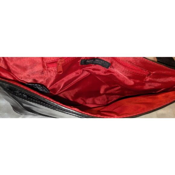 Nine West Black Vegan Patent Leather Convertible Shoulder Bag Clutch Chain Strap - Picture 9 of 15